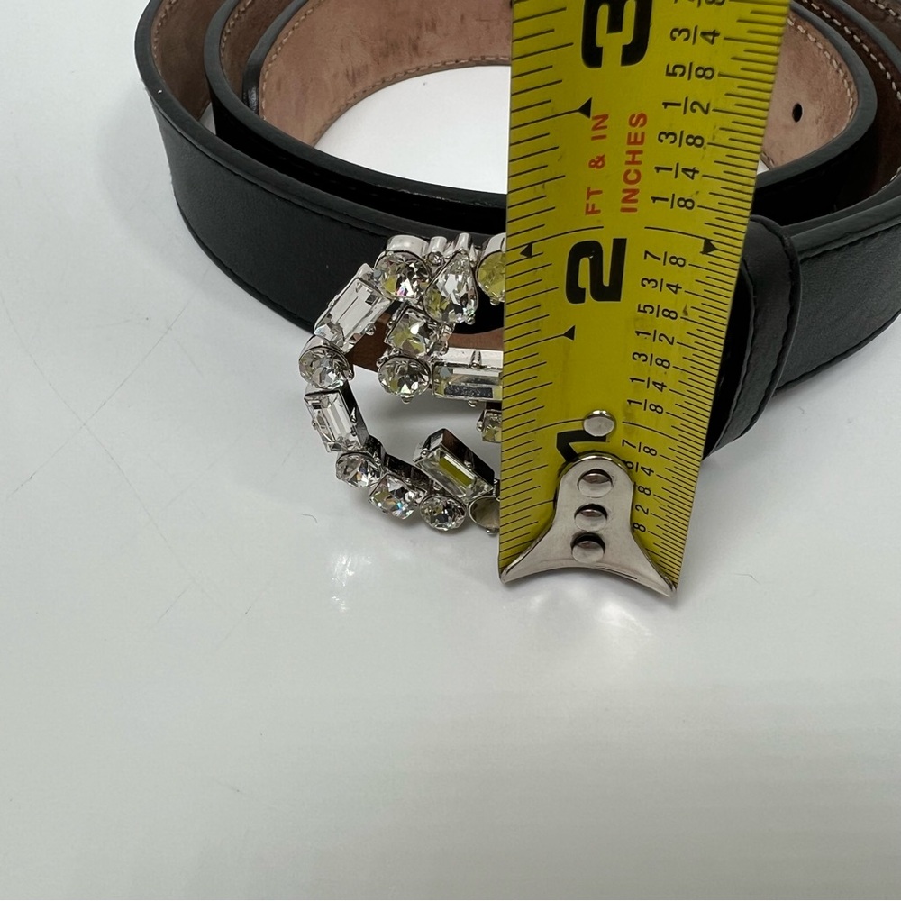 GUCCI Leather Belt Women Black Crystal Interlocking G Silver Tone Size 95 - 38 - Picture 7 of 8
